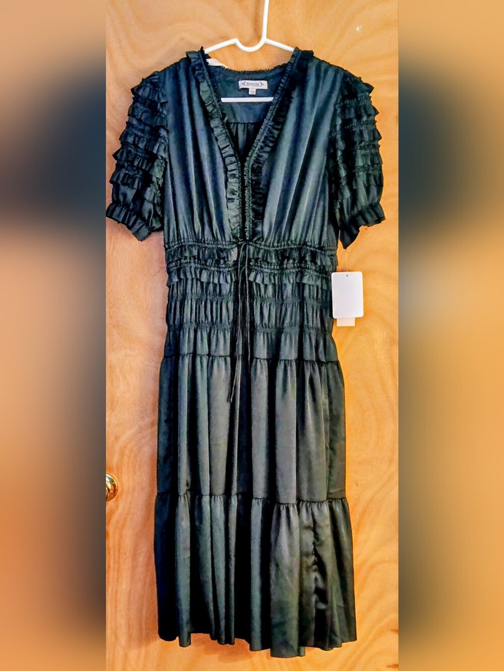 Ruffled Tiered Black Midi Dress